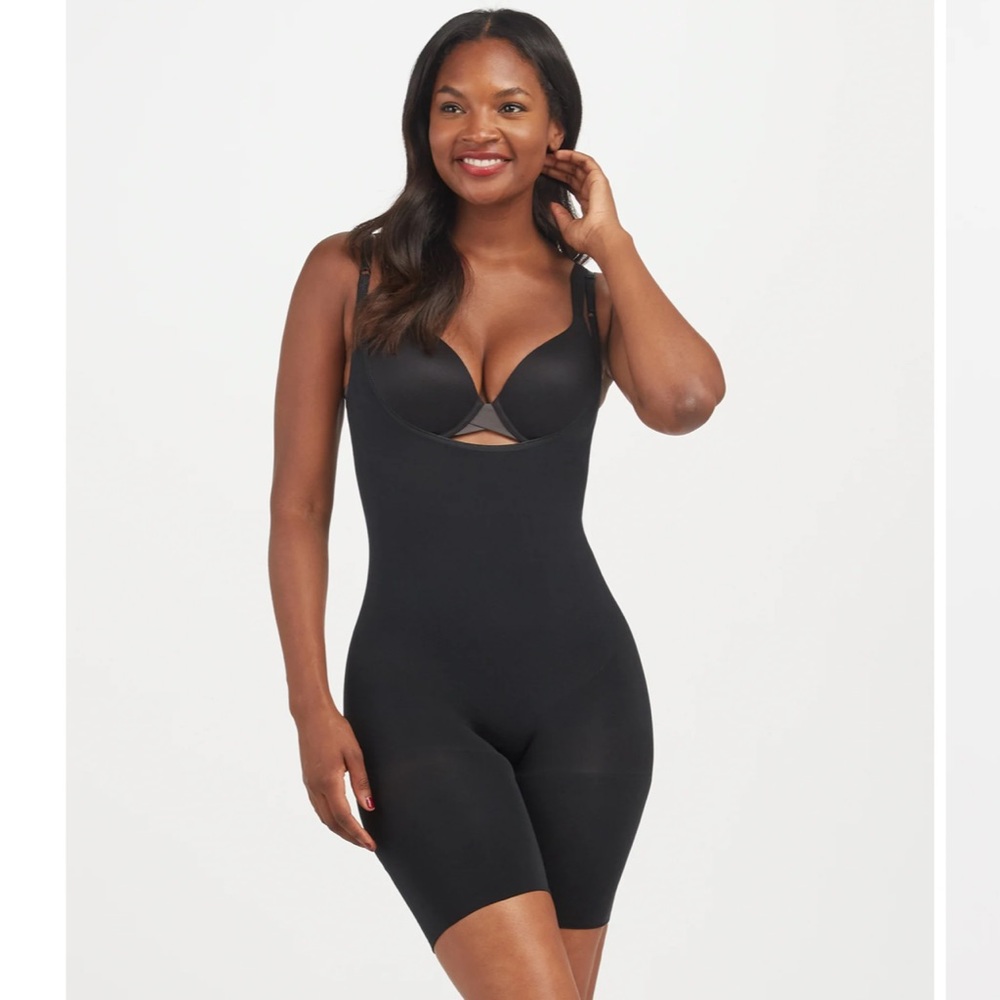 SPANX Power Mid-Thigh Open-Bust Bodysuit Size 3X Very Black✨